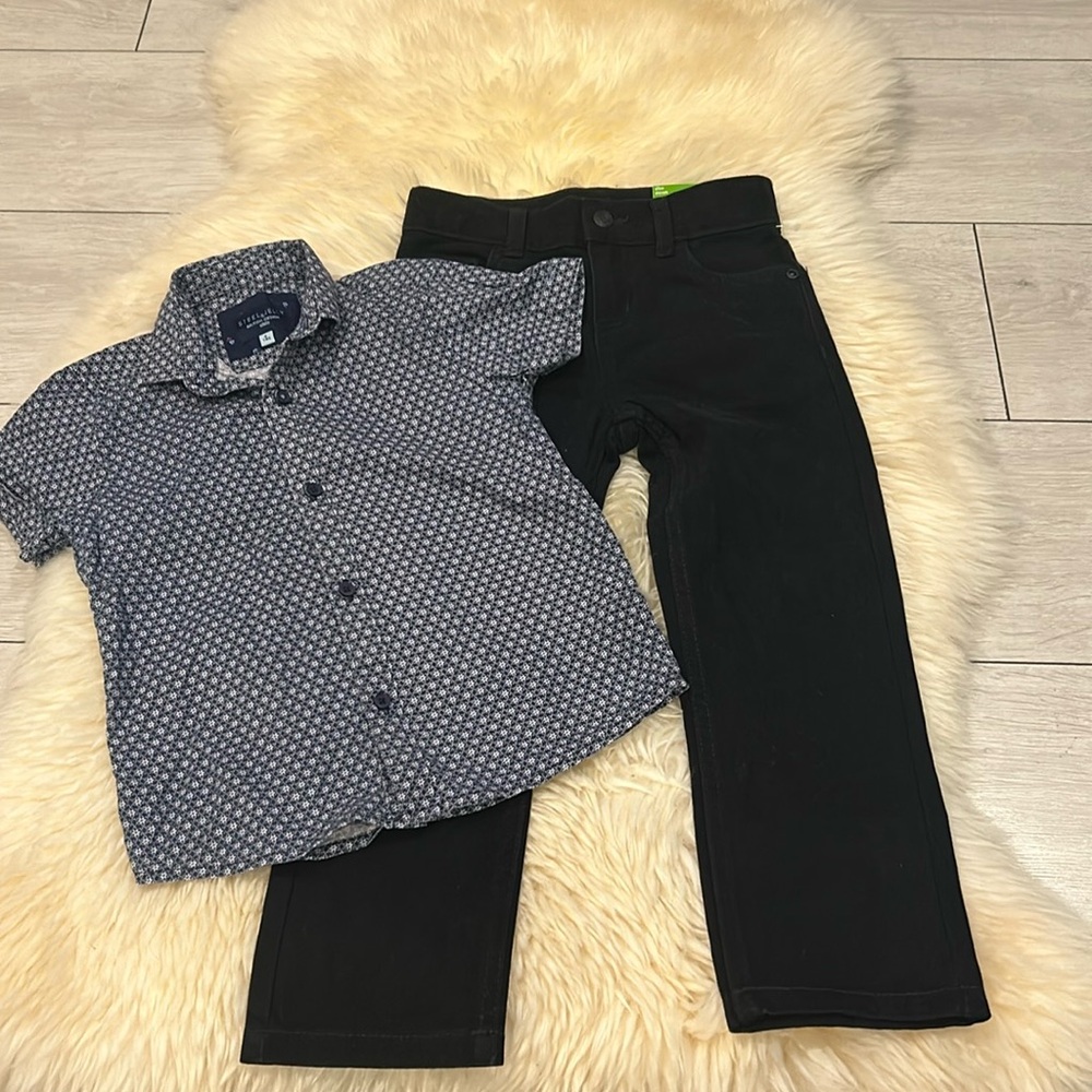 Steel & Jay Blue Dress Button Down Half-Sleeve Shirt & George Black Slim Jeans